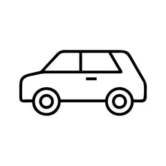 Minimal Monochrome Side-View Car Icon Vector Graphic, Simple black line art shows side-view of a compact car silhouette, ideal for web icons, apps, interfaces, signage, automotive designs.
