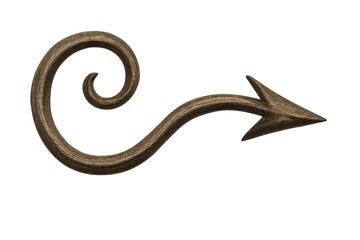 Rustic wooden arrow with decorative curl, pointing rightward, isolated on transparent background for vintage-inspired design elements