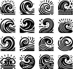 Set of Ocean Wave Vector Illustrations in Modern Style


