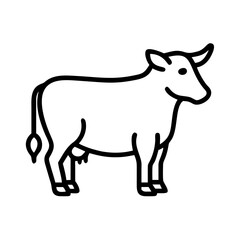 Black and white outline image of a cow standing on solid ground