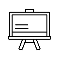 Simple line drawing of a presentation easel with text on the board