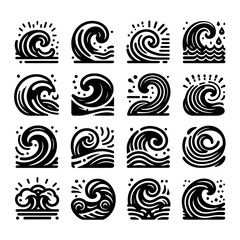 Set of Ocean Wave Vector Illustrations in Modern Style

