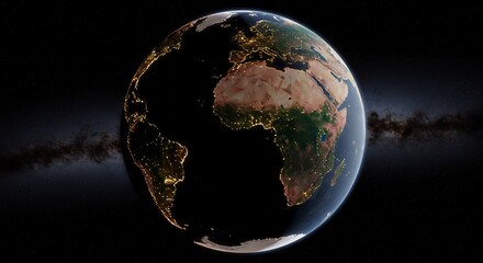 Earth at Night: City Lights Illuminate Continents from Space View