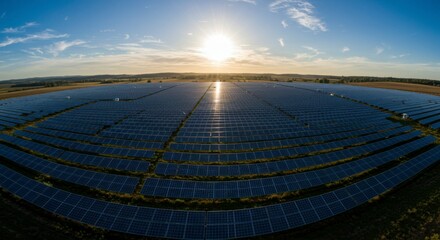 Vast solar farm under a bright sky