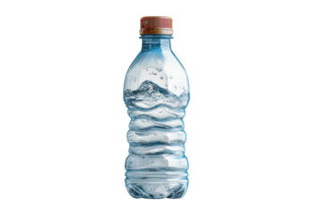 PNG Clear plastic water bottle with blue tint and orange cap on black background