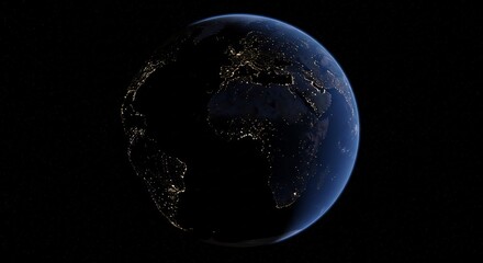 Earth at Night: Illuminated Cities and Stars in Space, Global View.