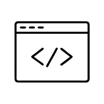 Icon of a browser window displaying programming code and web development