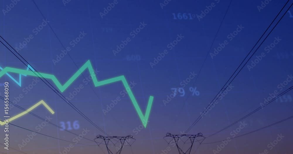 Poster floating numbers starting green line climbing yellow and blue waves weaving showing power usage