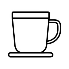 Minimalistic line art illustration of a cup on a saucer isolated object