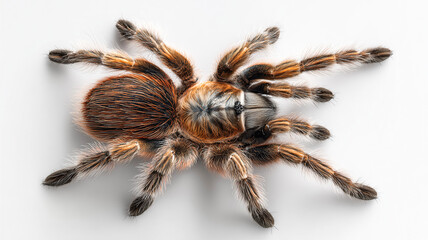Studio Top View of Fluffy Tarantula on White Surface with Soft Shadows Captured in Crisp Detail for Biological Study