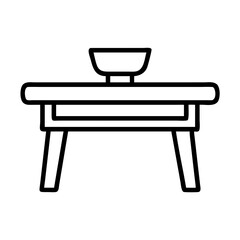 Stylized black and white outline of a table with a bowl on it