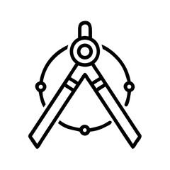 Geometric compass tool in black line art style over white background