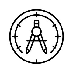 A minimalist line art compass inside of a circle for precise drawing