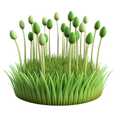 Whimsical green sprouts and grass cluster on black background