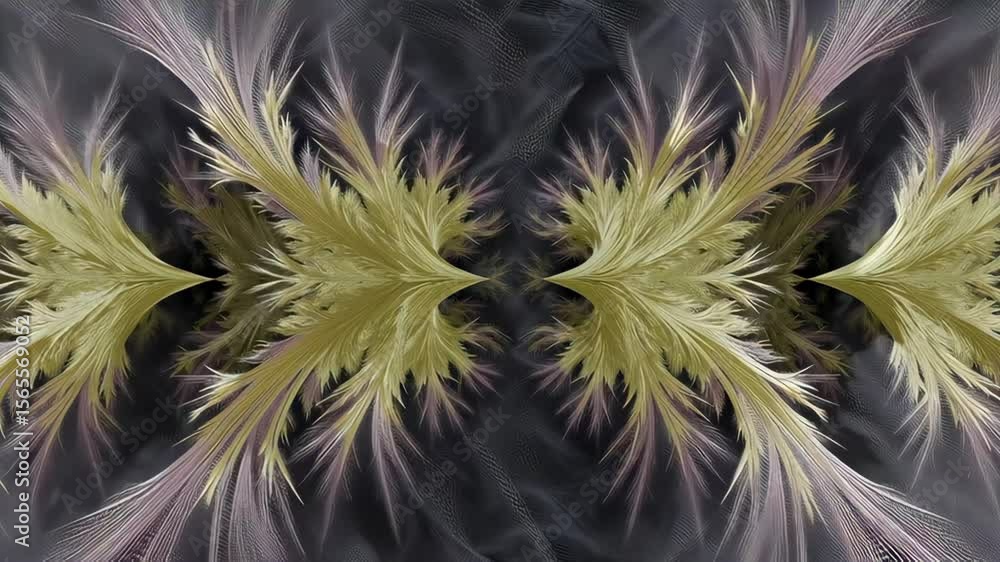 Poster abstract fractal animation of symmetrical organic forms evolving and expanding in a mystical, dark b