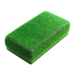 A rectangular object covered in lush green grass on a black background