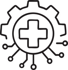 Medical Technology Innovation A Gear with a Medical Cross Connected to Electronic Circuits Representing Healthcare Advancements and Technological Integration