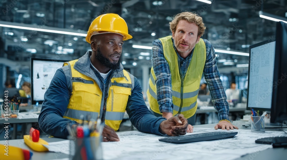 Aufkleber foreman and director strategizing production improvements in a modern workspace
