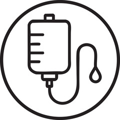Simple Line Art Icon of Intravenous Drip Bag Inside a Circle Medical Treatment Symbol black and