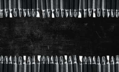 Various Screwdriver Bits with Empty Center and Black Background for Tool Mockups or Design Templates