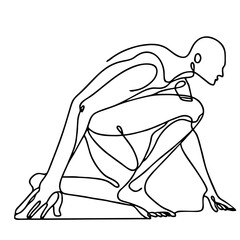 Passionate Urge — starting pose of handsome man: elegant theatrical gesture in minimalist single-line black drawing. One line art.