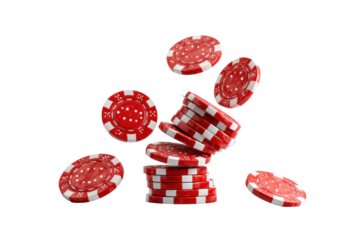 PNG Red and white casino chips falling against black background
