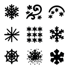 Winter Icon Collection. Solid, filled icons set of snowflake and frost patterns: crystal mesh, icy swirl,