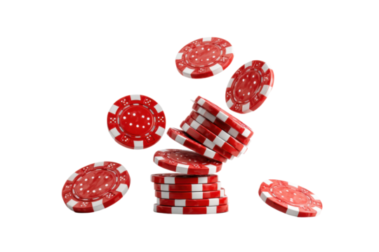 PNG Red and white casino chips falling against black background - Powered by Adobe