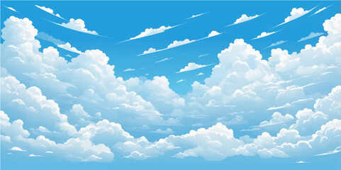 Fluffy white clouds drift across a bright blue sky on a beautiful summer day © nur