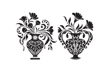 Elegant black floral vases with swirling decorative elements