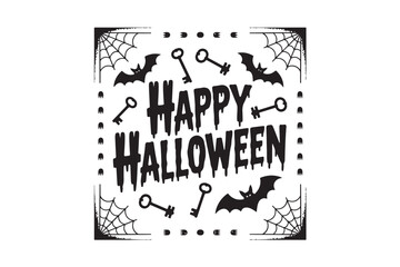 Happy Halloween with spooky bats keys and cobwebs design