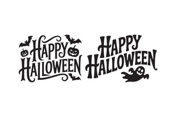 Happy halloween lettering with spooky bats and ghosts