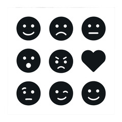 Fototapeta premium Minimalist Emotion Icons. Solid, filled icons set of minimalist emotional states: happy face, sad face,