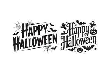 Spooky black and white halloween greetings with bats spiders and pumpkins