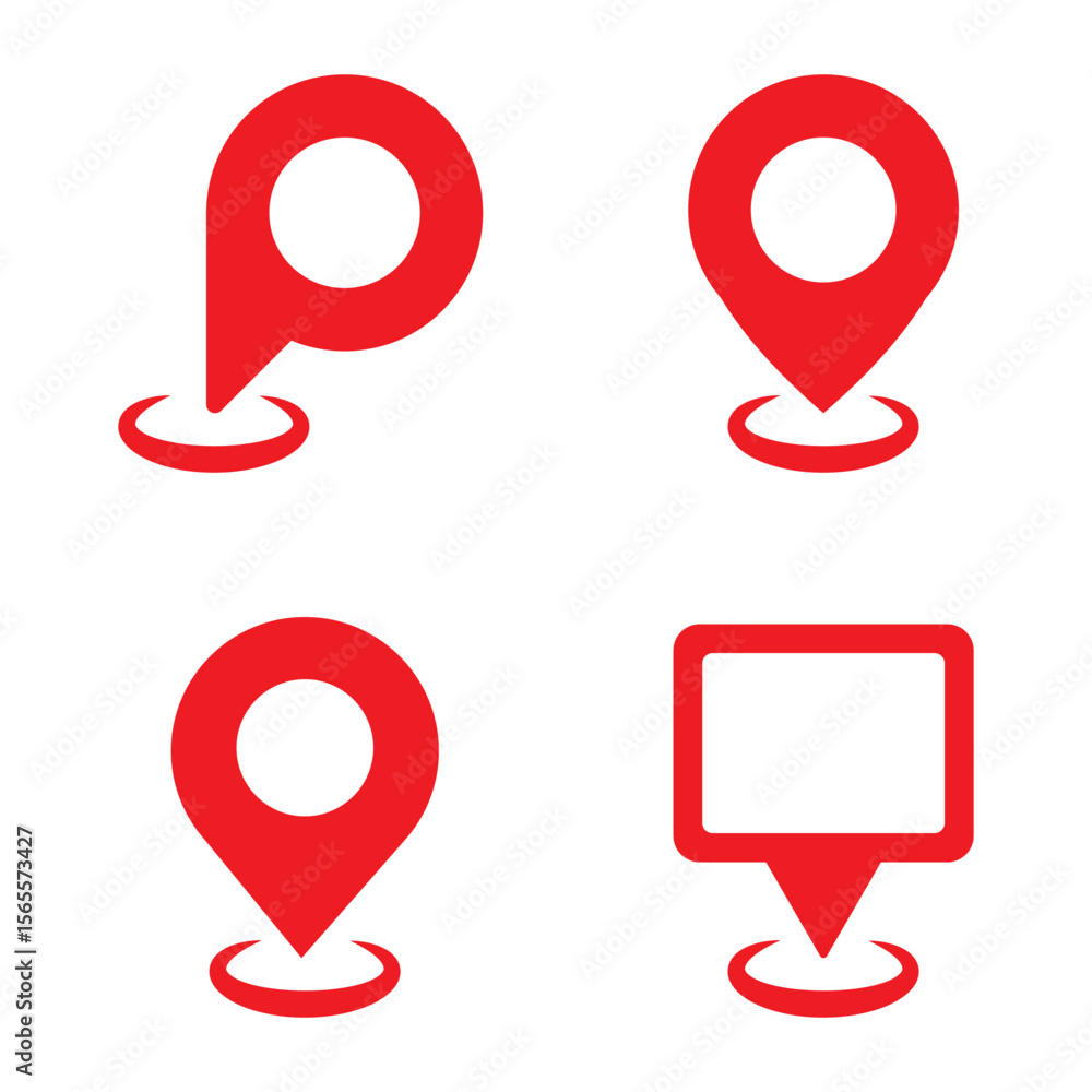 Poster vector location pin icon set. location pin with circle, linear style icon. red map pin location icon