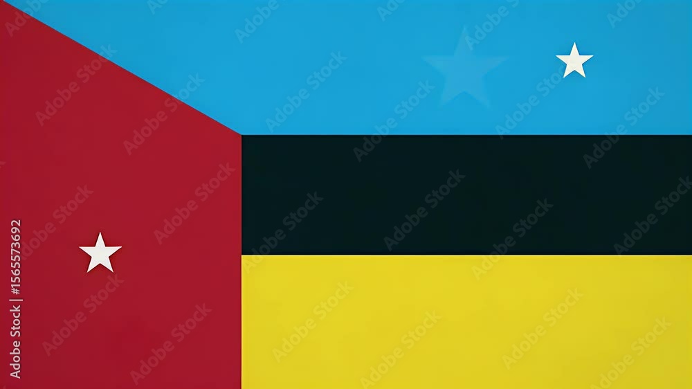 Poster abstract geometric patterns with colorful blocks and textures with a flag-like composition.