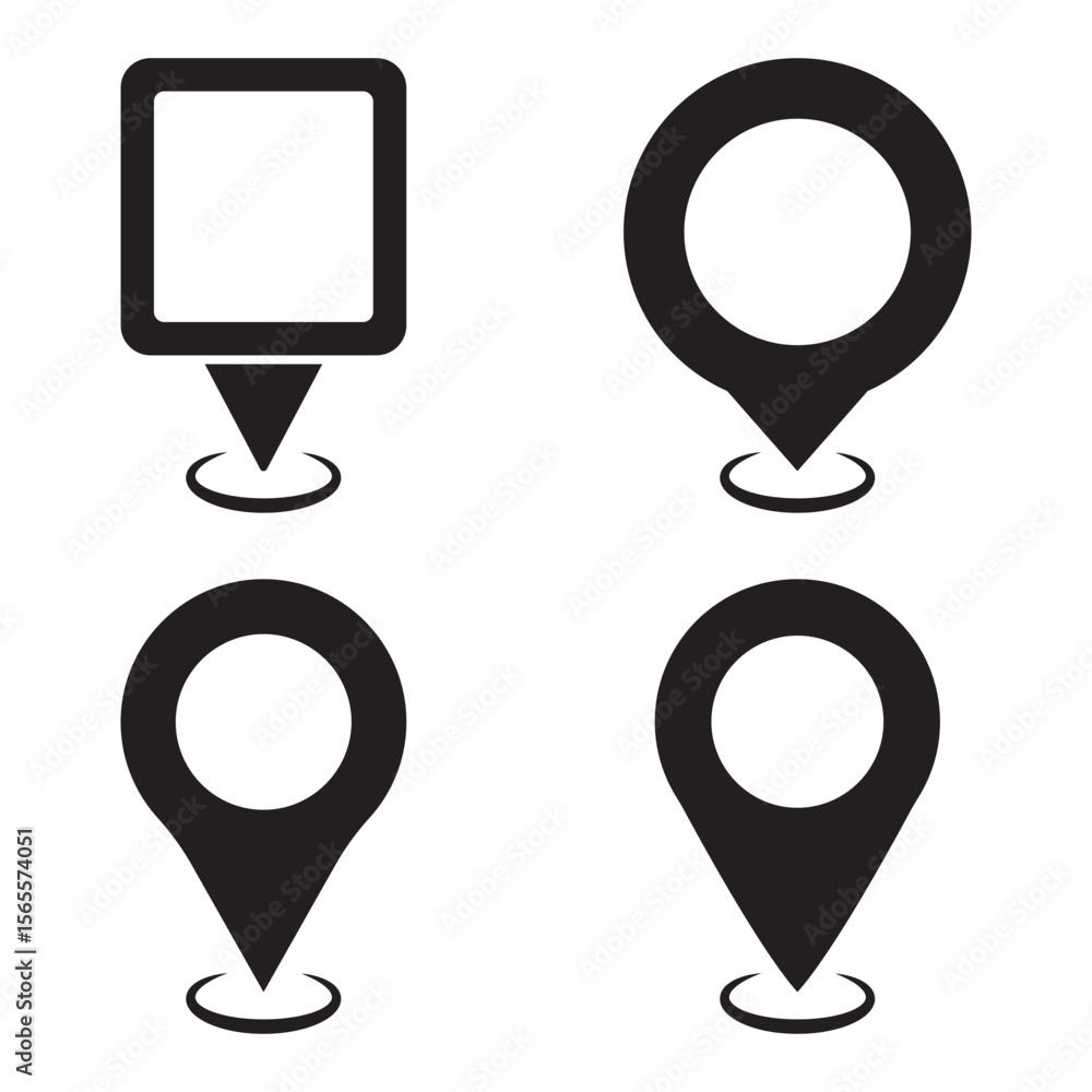 Poster location icon set map pointer pin sign symbol red black outline destination icon place address navig