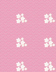 Vector illustration of a seamless Japanese-inspired fabric pattern featuring soft pink Seigaiha waves and cherry blossoms, perfect for decorative textile designs