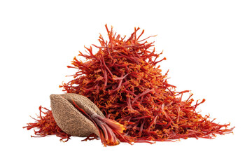 Naklejka premium PNG Vibrant pile of saffron threads with saffron pod on black background