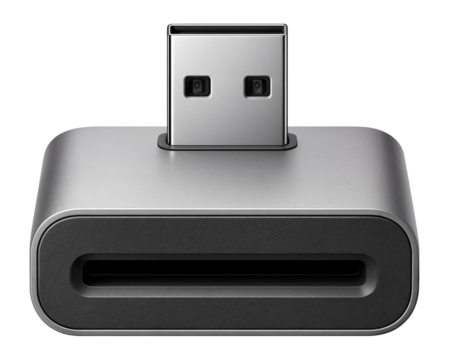 Card reader with a compact form factor and a single USB-A connector for desktop use