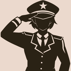 Silhouette of a Military Officer Saluting with a Hat and Uniform