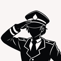 Silhouette of a Policeman in Uniform Saluting with Respect and Professionalism