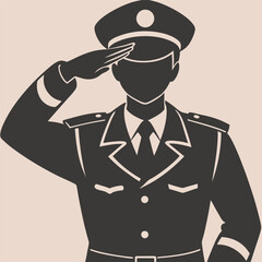Silhouette of a Military Officer Saluting in Uniform with Hat and Tie