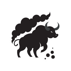 Bull Running Through Smoke And Dust Trail Silhouette