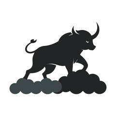 Bull Surrounded By Dust And Smoke Trail Silhouette