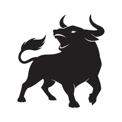 Furious Bull Screaming With Open Mouth Silhouette