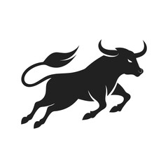 Bull Running With Flying High Tail Silhouette