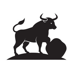 Bull Moving Heavy Rock Boulder Silhouette