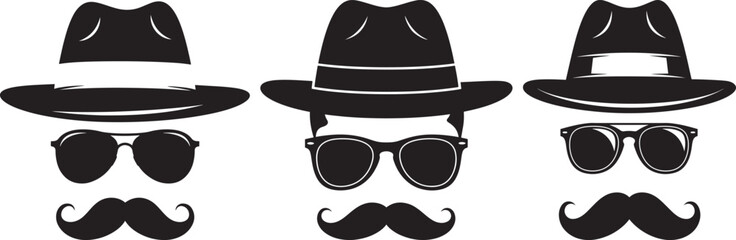 Retro man portrait with hat and glasses silhouette vector illustration