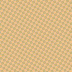 Geometric tile design features interlocking circles and squares in shades of gold, peach, and blue offering visual interest.